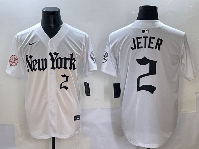 Men 2025 New York Yankees #2 Jeter White Five generations Joint Name Nike MLB Jersey style 12->new york yankees->MLB Jersey